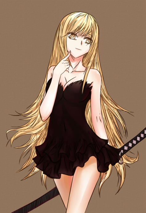 Oshino Shinobu v2( shes called the golden haired vampire after all,not the golden yellow orange red haired kiss shot acelion heart under blade).png